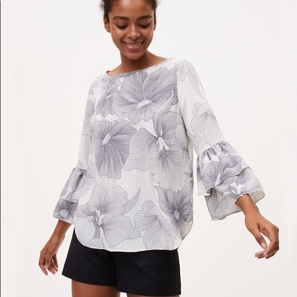 LOFT Hibiscus Tiered Bell Sleeve Top - Picture 1 of 6
